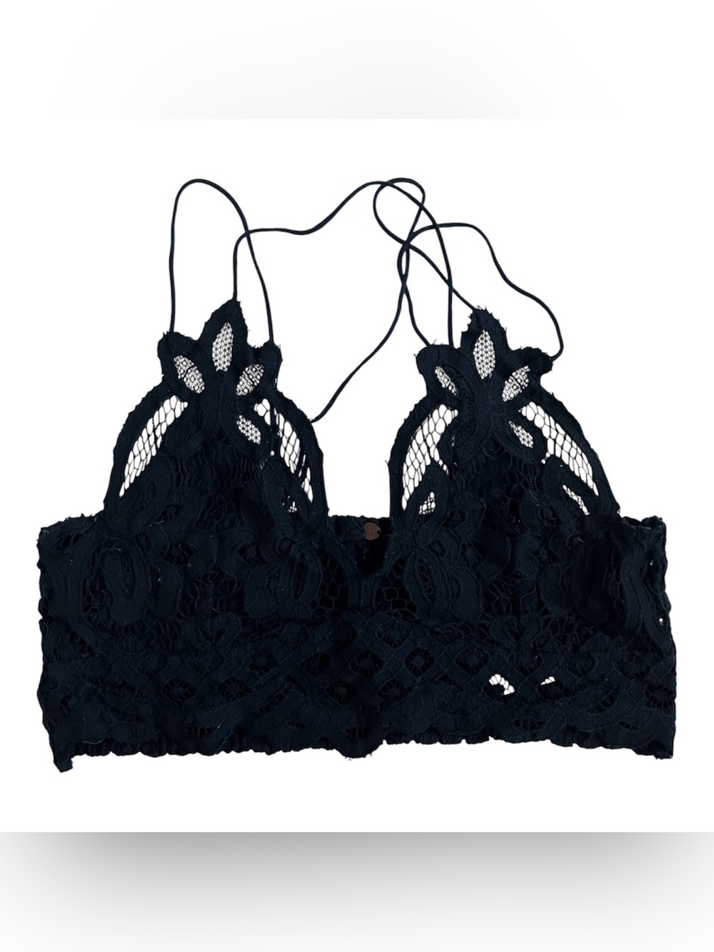 Free People Black Lace Bralette with Floral Crochet